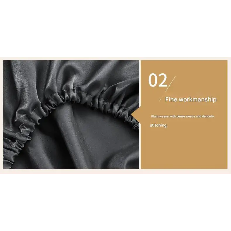 Black Silky Satin Pillowcase Pair - Smooth for Hair & Skin Elastic Fitted (46x70 + 16cm) - Home & Garden > Bedding >