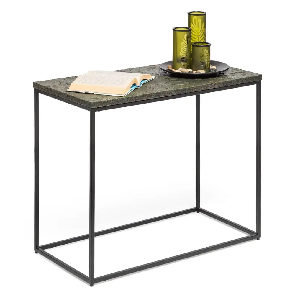 Black Sofa Side Table with Textured Wood Top - Furniture > Living Room