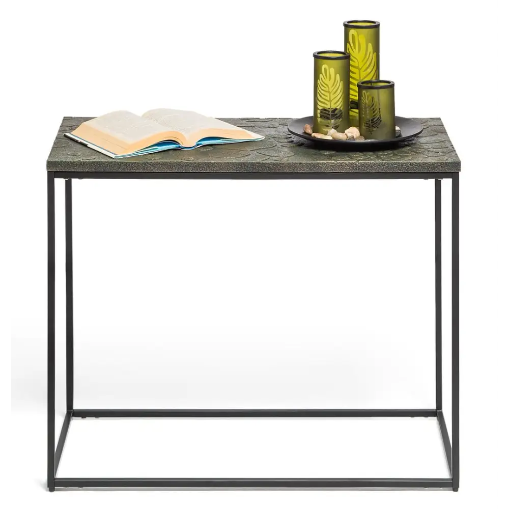 Black Sofa Side Table with Textured Wood Top - Furniture > Living Room