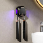 Black Square UV-C Toothbrush Sterilizer Holder with Drying Function - Dual-Slot Wall-Mounted Design USB Rechargeable