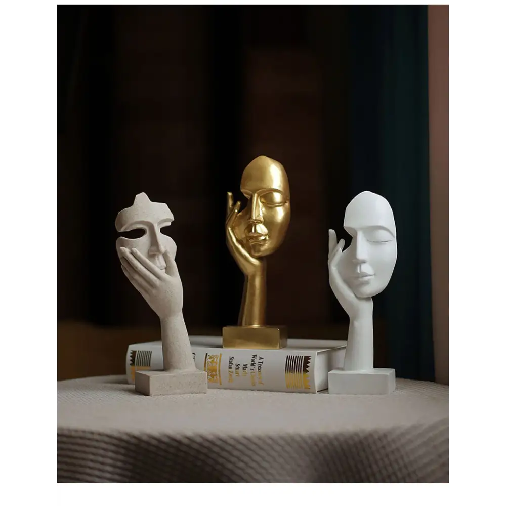 Black Style 2 Elegant Abstract Face Sculpture - Modern Resin Art Figurine Hand & Mask Home Decor Accent - Home & Garden