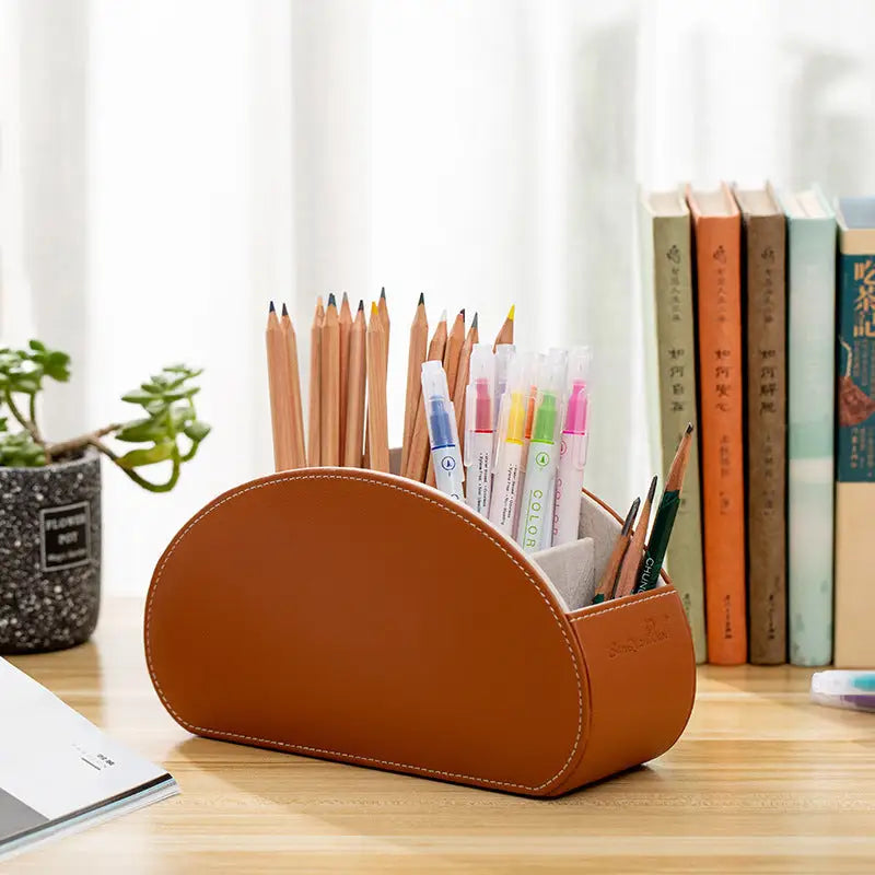 Black Stylish Remote Control Storage Box - PU Leather Organizer with Compartments - Home & Garden > Decor > Vases &