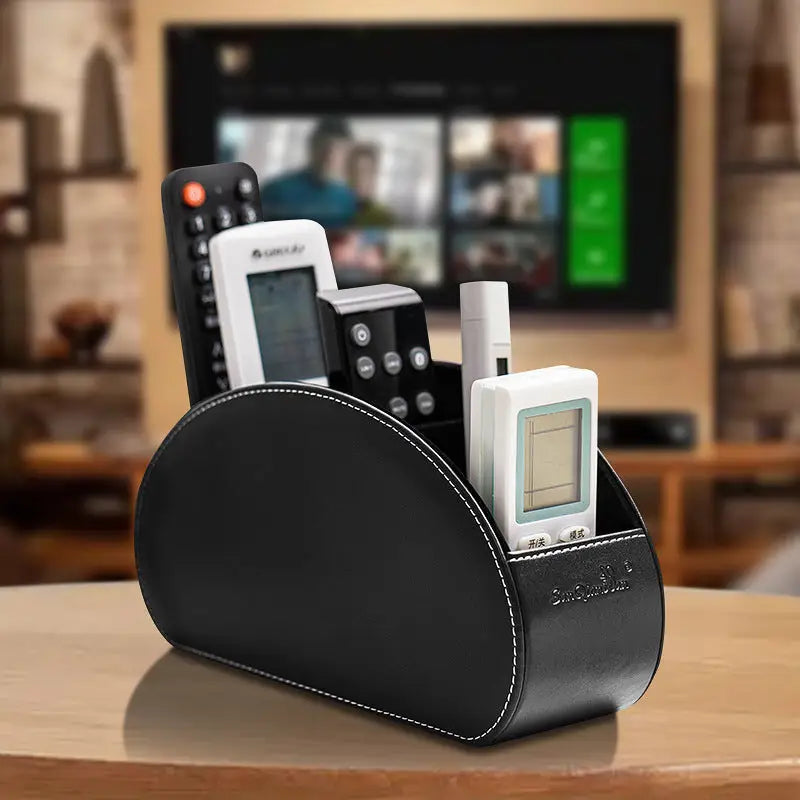 Black Stylish Remote Control Storage Box - PU Leather Organizer with Compartments - Home & Garden > Decor > Vases &