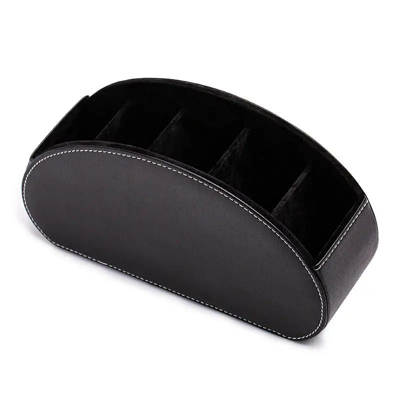 Black Stylish Remote Control Storage Box - PU Leather Organizer with Compartments - Home & Garden > Decor > Vases &