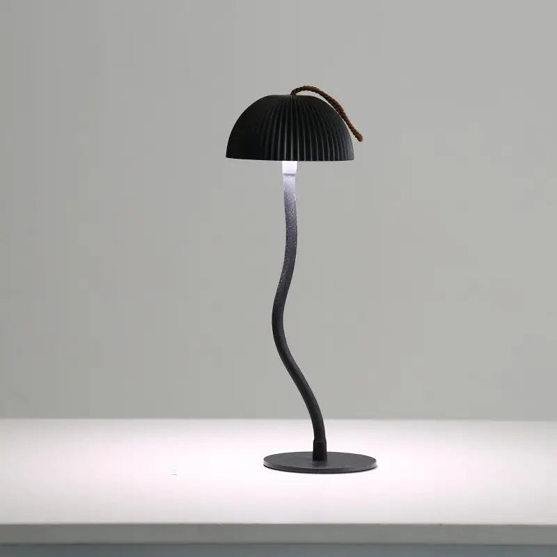 Black Three-dimensional stripes Sleek Minimalist LED Mushroom Table Lamp - Rechargeable 3-Color Touch Control Bar &