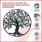 Black Tree of Life Wall Art Hanging Metal Iron Sculpture Garden 60cm - Home & Garden > Wall Art
