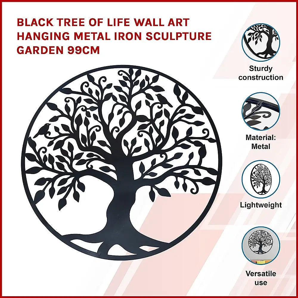 Black Tree of Life Wall Art Hanging Metal Iron Sculpture Garden 99cm - Home & Garden > Wall Art