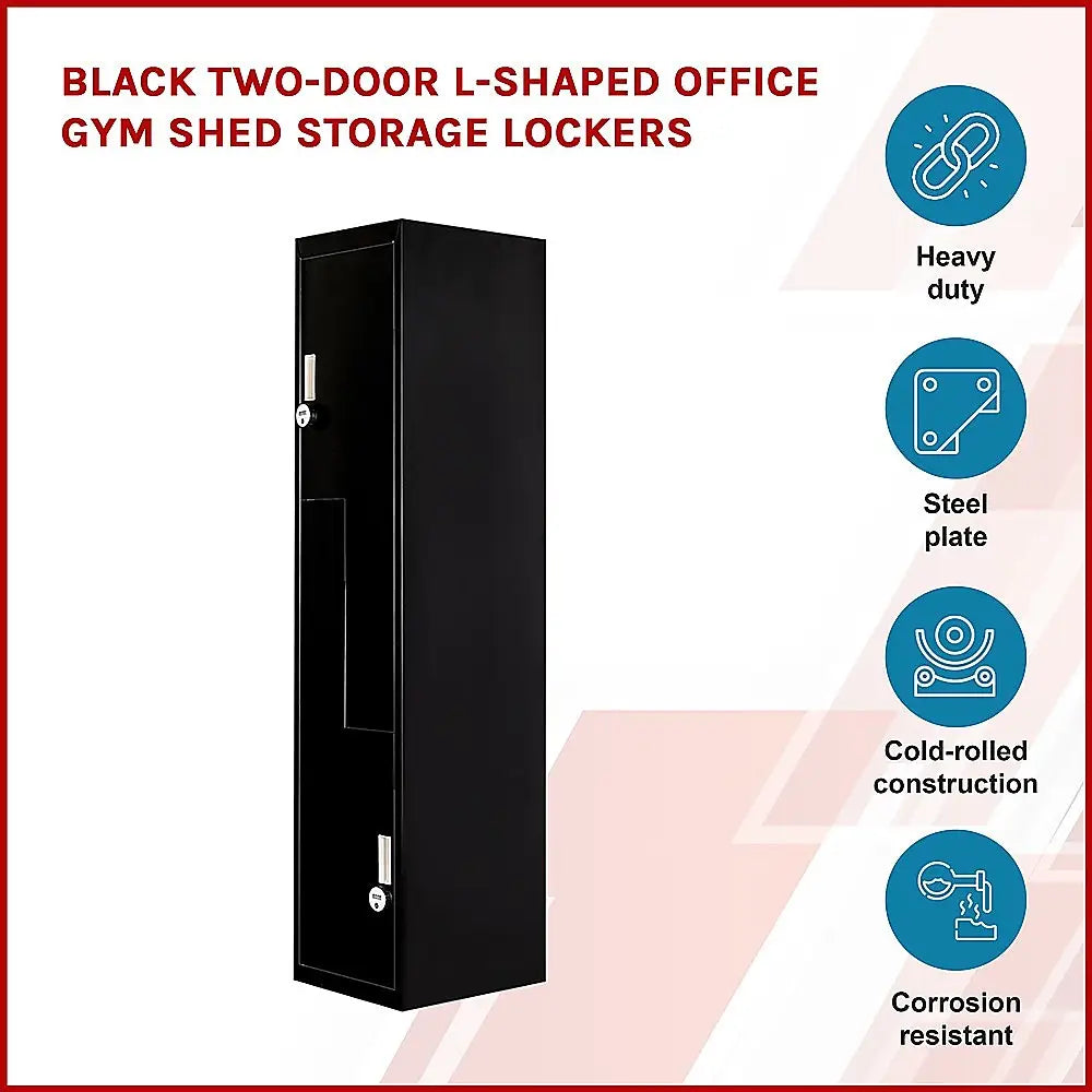 Black Two-Door L-shaped Office Gym Shed Storage Lockers - Furniture > Office > Storage Cabinets