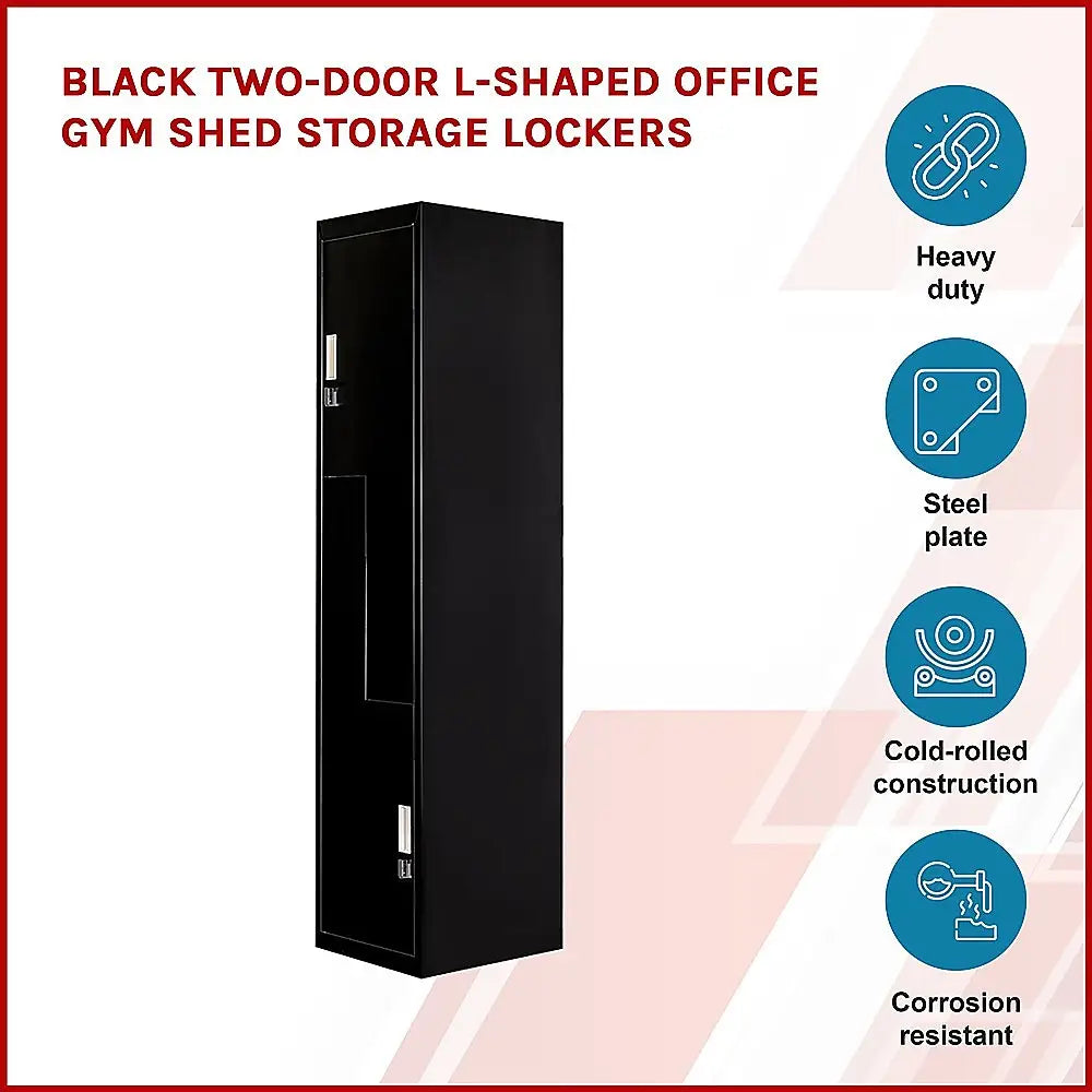 Black Two-Door L-shaped Office Gym Shed Storage Lockers - Furniture > Office > Storage Cabinets