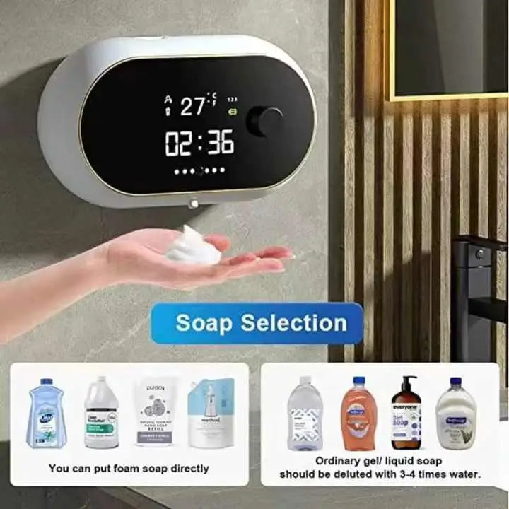 Black Wall-Mounted Automatic Foam Soap Dispenser with LED Display - Furniture > Bathroom > Toilets