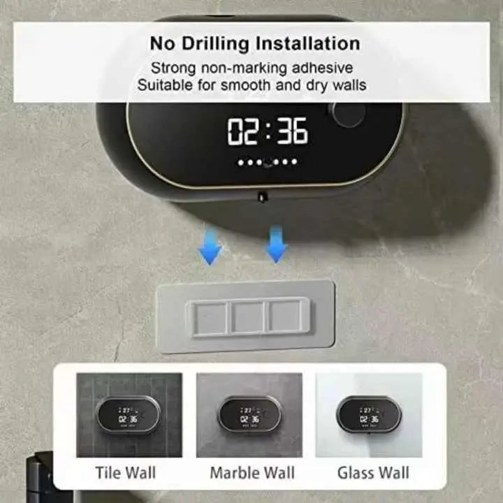 Black Wall-Mounted Automatic Foam Soap Dispenser with LED Display - Furniture > Bathroom > Toilets