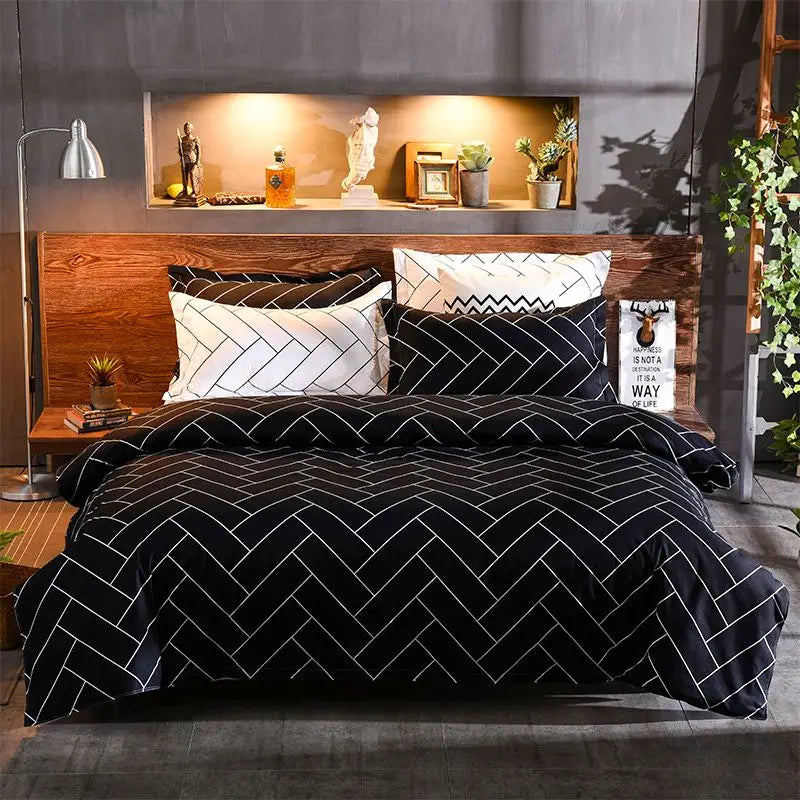 Black&White King Size Duvet Quilt Cover Set - Home & Garden > Bedding