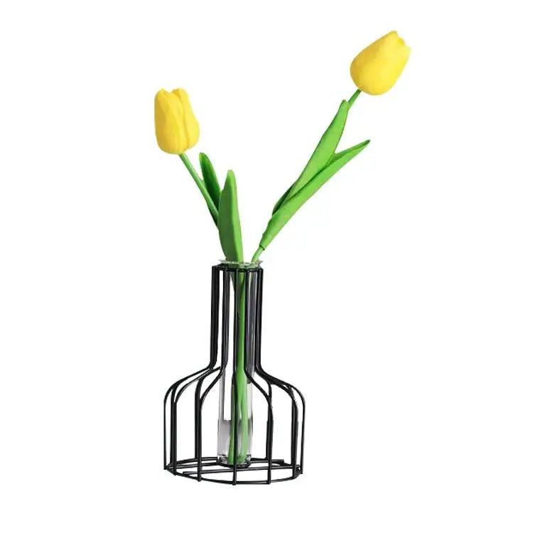 Black Wrought Iron Hydroponic Glass Flower Decoration - no Fake Flowers - Black - Home & Garden > Decor > Vases & Table