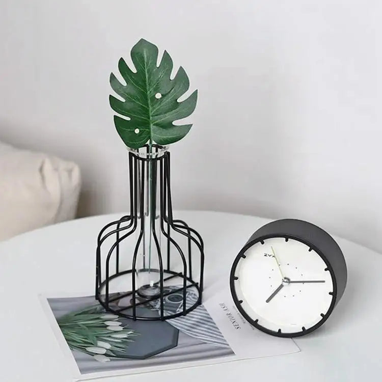 Black Wrought Iron Hydroponic Glass Flower Decoration - no Fake Flowers - Black - Home & Garden > Decor > Vases & Table