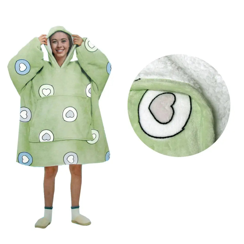 Blanket Hoodie with Sherpa Reverse Apple Hearts - Home & Garden > Bedding