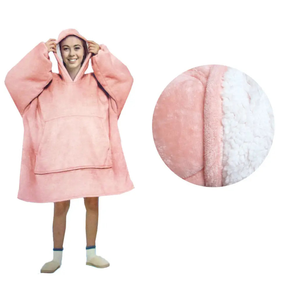 Blanket Hoodie with Sherpa Reverse Plain Coral - Home & Garden > Bedding