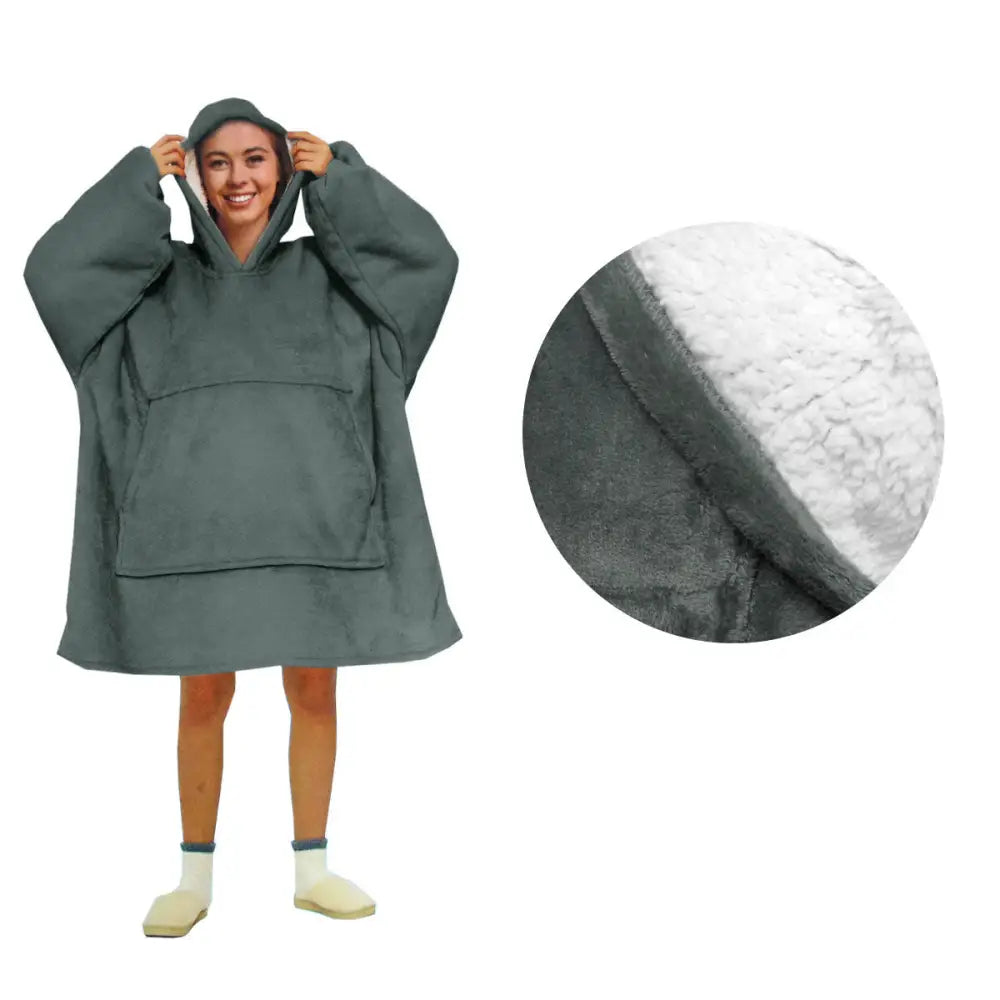Blanket Hoodie with Sherpa Reverse Plain Dark Grey - Home & Garden > Bedding