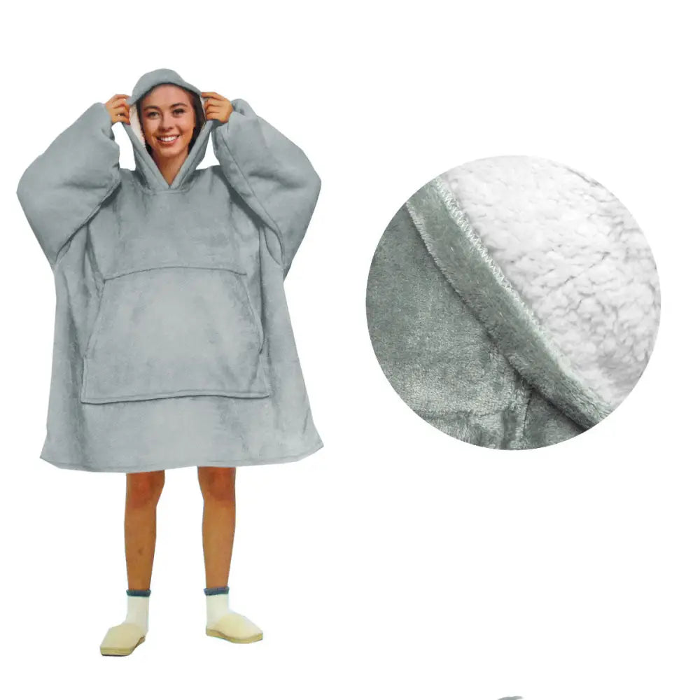 Blanket Hoodie with Sherpa Reverse Plain Silver - Home & Garden > Bedding