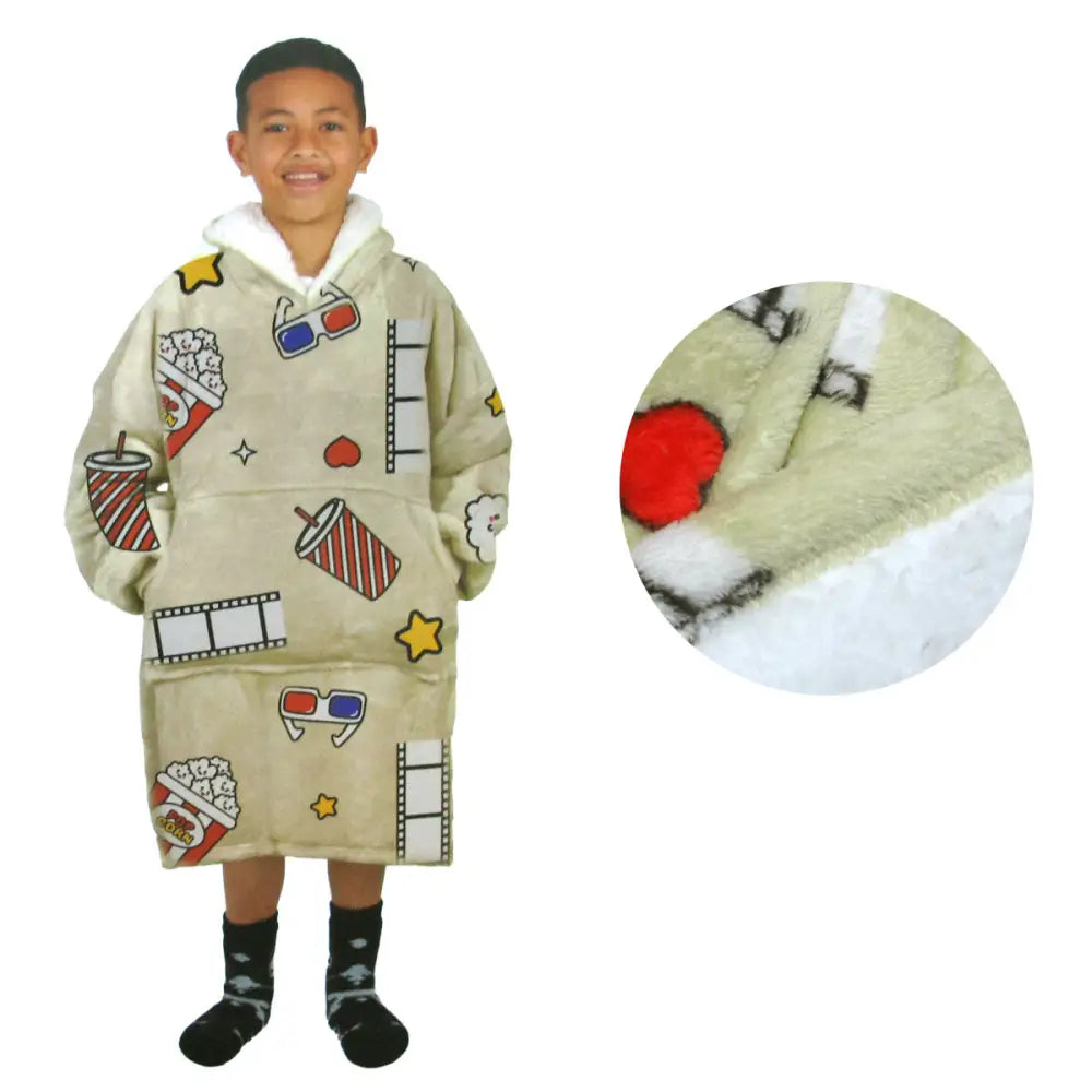 Blanket Hoodie with Sherpa Reverse Taupe Movie Addict - Home & Garden > Bedding