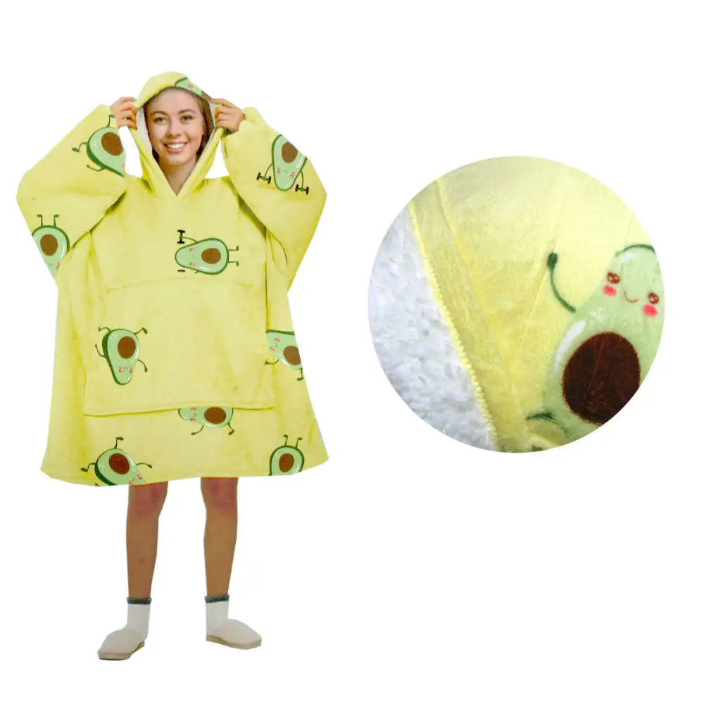 Blanket Hoodie with Sherpa Reverse Yellow Avacado - Home & Garden > Bedding