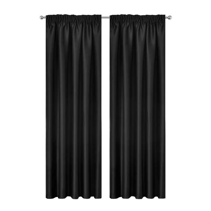 Blockout Curtains 2pcs 137x160cm PINCH PLEAT Blackout High Level Fabric Black - Home & Garden > Curtains > Curtains &
