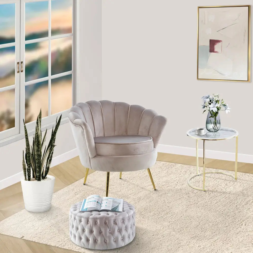 Bloomer Velvet Fabric Accent Sofa Love Chair - Beige - Furniture > Sofas