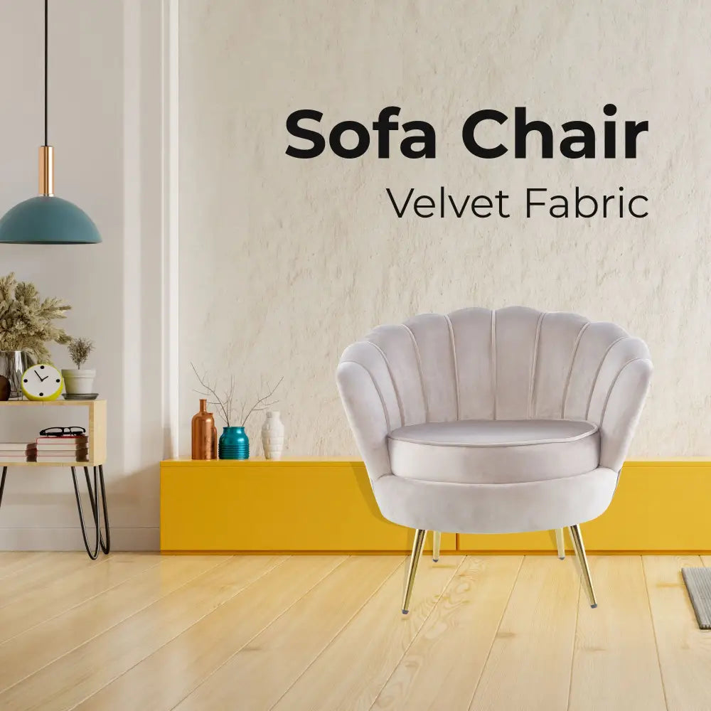 Bloomer Velvet Fabric Accent Sofa Love Chair - Beige - Furniture > Sofas
