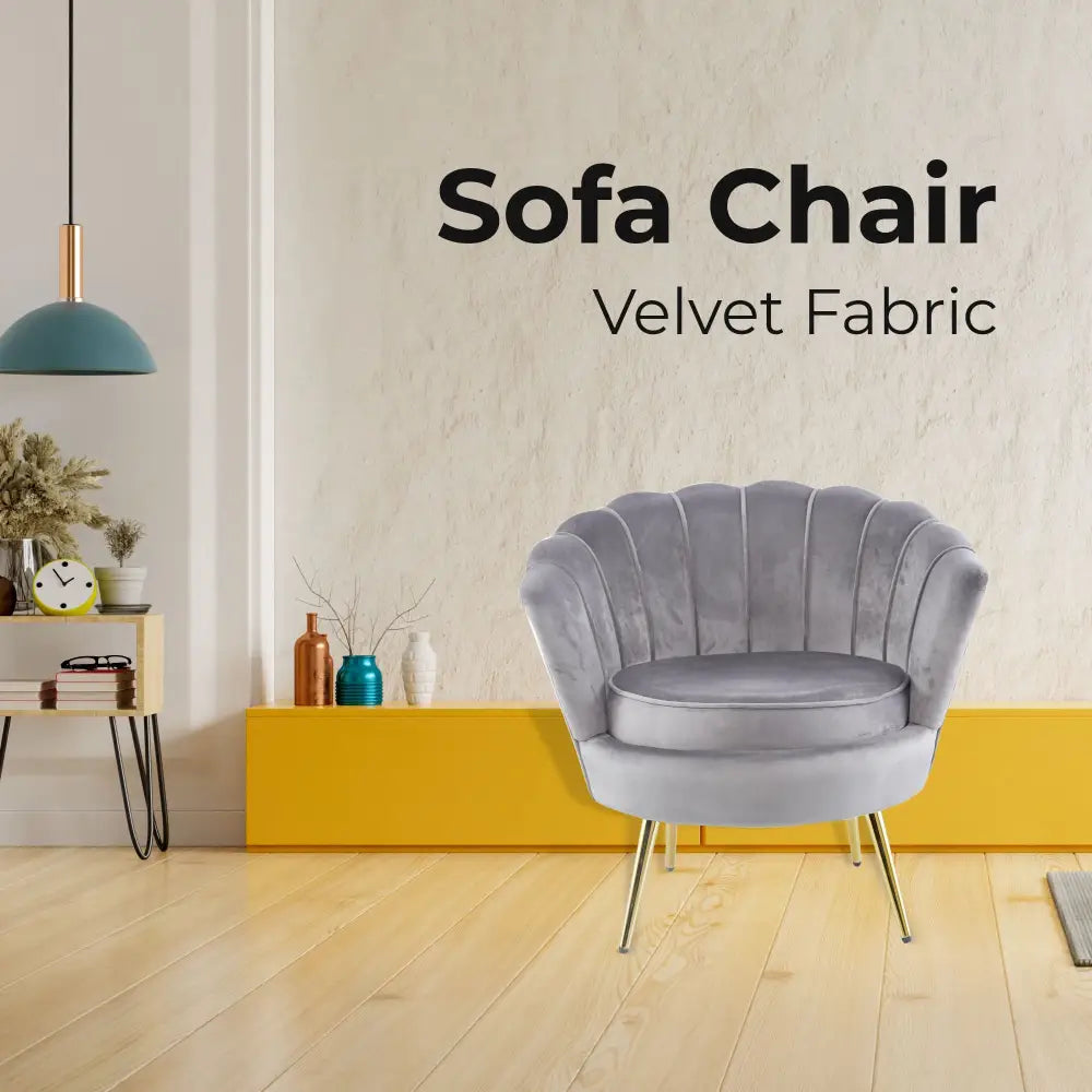 Bloomer Velvet Fabric Accent Sofa Love Chair - Grey - Furniture > Sofas