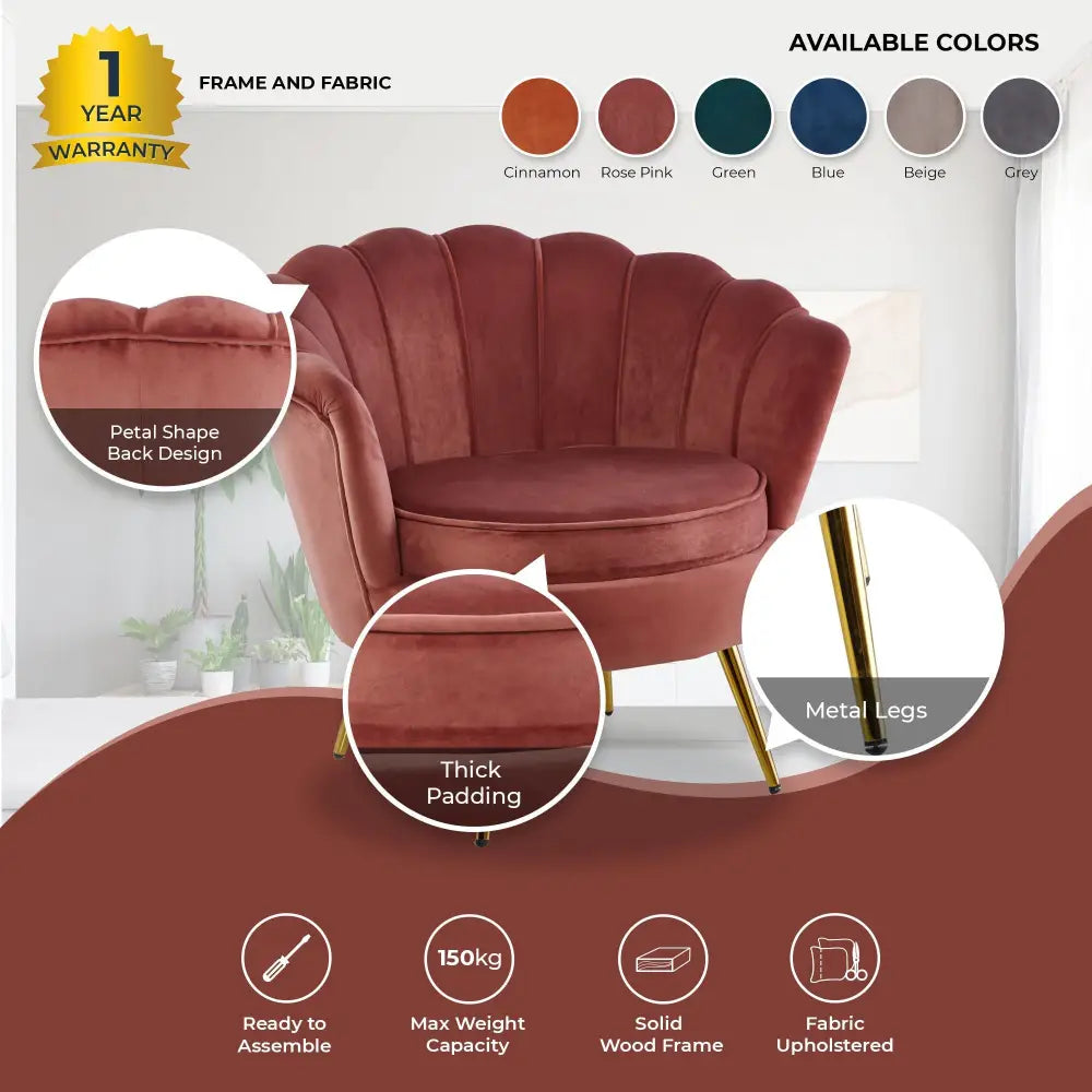 Bloomer Velvet Fabric Accent Sofa Love Chair - Rose Pink - Furniture > Bar Stools & Chairs > Arm Chairs & Recliners