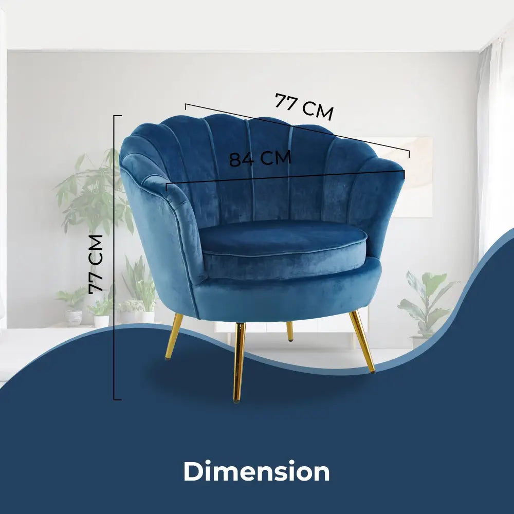 Bloomer Velvet Fabric Accent Sofa Love Chair Round Ottoman Set - Blue - Furniture > Bar Stools & Chairs > Arm Chairs &