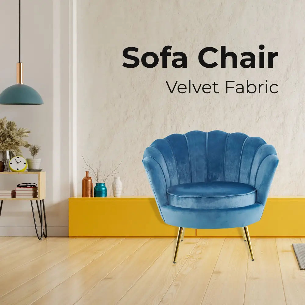 Bloomer Velvet Fabric Accent Sofa Love Chair Round Ottoman Set - Blue - Furniture > Bar Stools & Chairs > Arm Chairs &