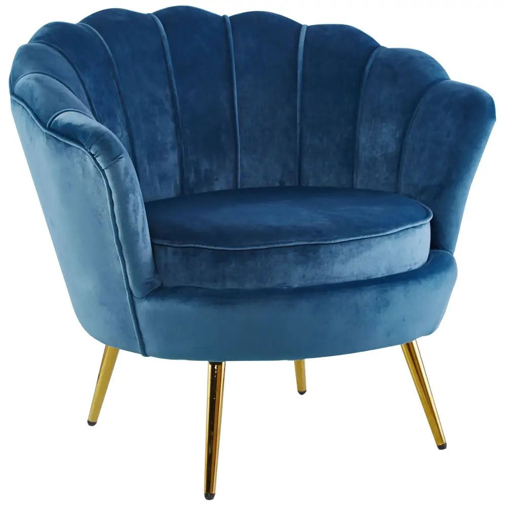 Bloomer Velvet Fabric Accent Sofa Love Chair Round Ottoman Set - Blue - Furniture > Bar Stools & Chairs > Arm Chairs &
