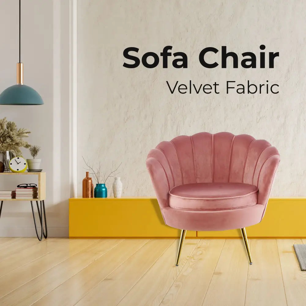 Bloomer Velvet Fabric Accent Sofa Love Chair Round Ottoman Set - Rose Pink - Furniture > Bar Stools & Chairs > Arm