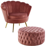 Bloomer Velvet Fabric Accent Sofa Love Chair Round Ottoman Set - Rose Pink - Furniture > Bar Stools & Chairs > Arm
