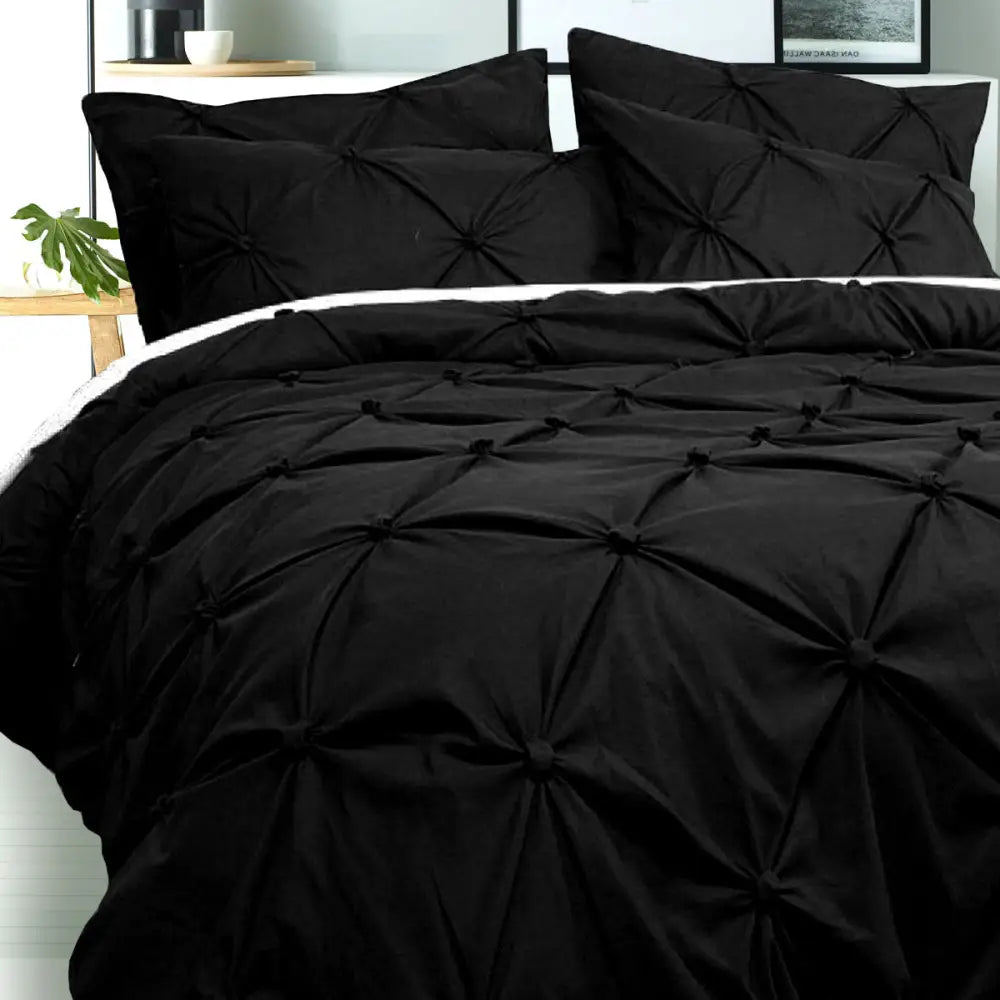 Bloomington Puffy Quilt Cover Set Black QUEEN - Home & Garden > Bedding > Duvet Covers