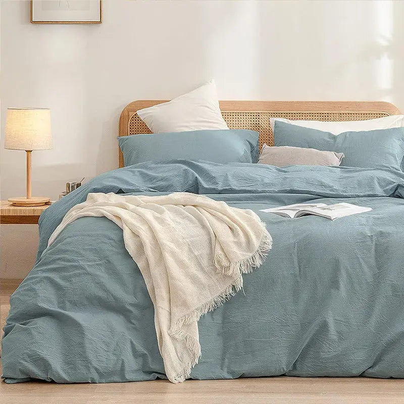 Blue 1.8m (Duvet Cover 180*220cm) Luxurious Soft Brushed Microfiber 4-Piece Bedding Set - Pure Color Double Bed Duvet