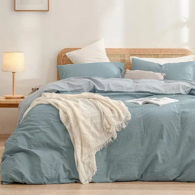 Blue 1.8m (Duvet Cover 180*220cm) Luxurious Soft Brushed Microfiber 4-Piece Bedding Set - Pure Color Double Bed Duvet