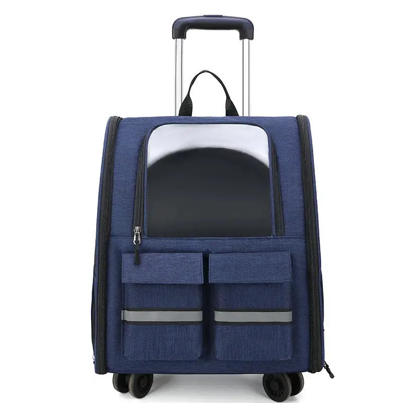 Blue 3-in-1 Pet Carrier: Rolling Backpack with Collapsible Design - Pet Care > Cat Supplies > Cat Carriers & Crates