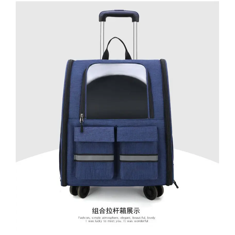Blue 3-in-1 Pet Carrier: Rolling Backpack with Collapsible Design - Pet Care > Cat Supplies > Cat Carriers & Crates