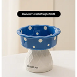 Blue Adorable Mushroom Ceramic Elevated Cat Bowl - Anti-Vomiting & Spine Protecting Pet Feeder with Polka Dots - Pet