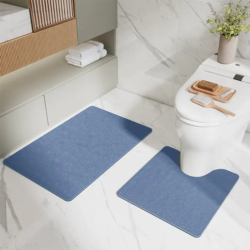 Blue Bathroom Floor Mat Set - U-Shaped Toilet Mat 50*50cm & Rectangular 50x80cm Mat for Bathroom - Home & Garden >