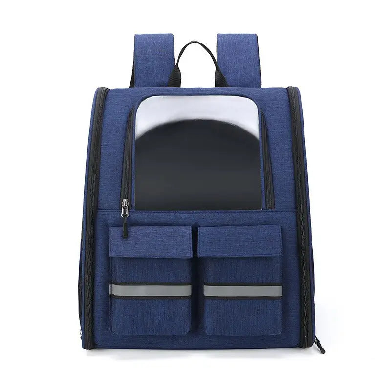 Blue Collapsible Pet Carrier Backpack with Trolley Sleeve - Pet Care > Cat Supplies > Cat Carriers & Crates