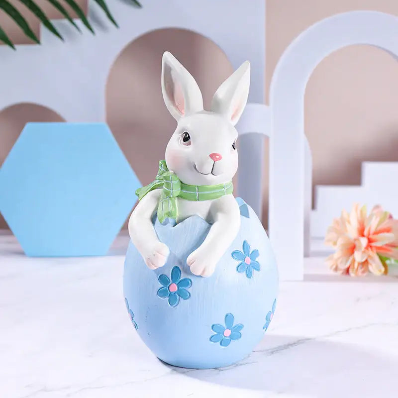 Blue Easter Rabbit Egg Resin Decoration - Charming Festive Gift for Kids’ Rooms and Holidays - Home & Garden > Decor >