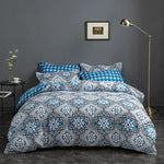 Blue Floral Duvet Cover - 3 Piece Bedding Set (with Corner Ties) - Home & Garden > Bedding > Duvet Covers