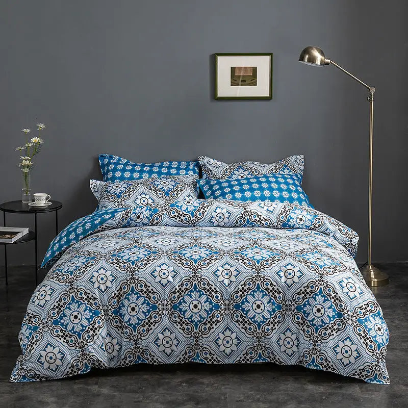Blue Floral Duvet Cover - 3 Piece Bedding Set (with Corner Ties)Quilt cover 230cm x 230cm pillowcase 51 x 92cm - Home &