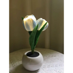 Blue Flowers USB Tulip Night Light - Bedroom Decor Table Lamp with PU Flowers & Ceramic Pot Perfect Gift for Family &