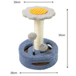 Blue-grey Interactive Cat Scratching Post with Playful Ball Toys Flower Design - 35cm Height 26cm Base - Pet Care > Cat