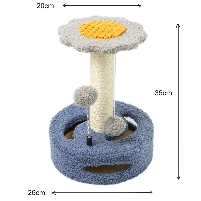 Blue-grey Interactive Cat Scratching Post with Playful Ball Toys Flower Design - 35cm Height 26cm Base - Pet Care > Cat