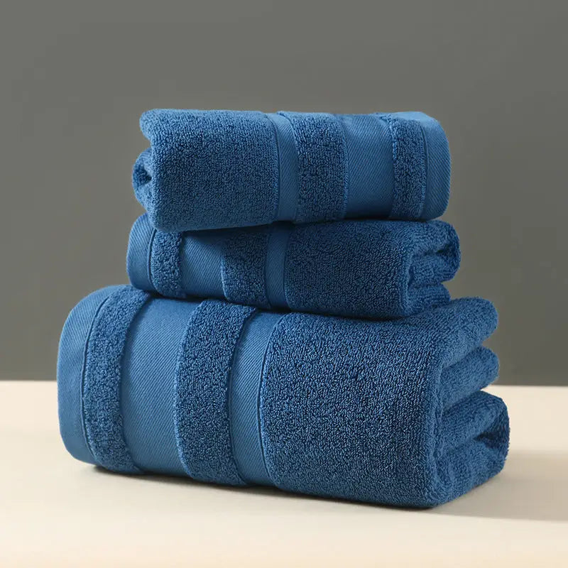 Blue Luxury 3-Piece 100% Cotton Towel Set - Bath Hand & Face Towels - Home & Garden > Bathroom Accessories > Bath