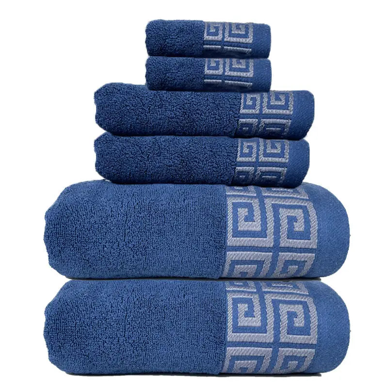 Blue Luxury Cotton Towel Set - 6-Piece Highly Absorbent Bath & Hand Towels - Home & Garden > Bathroom Accessories >